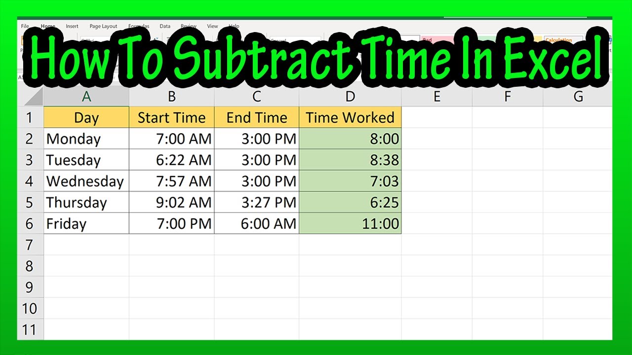 Excel: How to subtract clock times